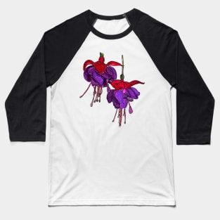 Hanging Fuchsia Dark Eyes Botanical Drawing Baseball T-Shirt